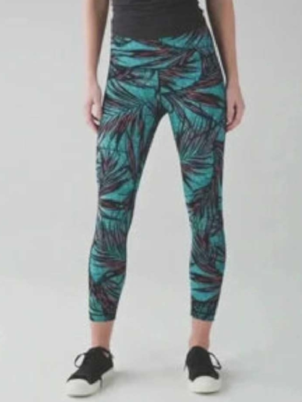 lululemon athletica Teal & Black Leaf-Print High-Rise Leggings - Picture 1 of 4